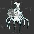Purple Skinned Female Character Riding On Mechanical Spider With Glowing Red Eyes And Metallic Structure
