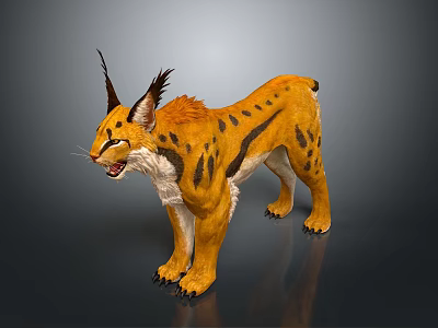 Caracal With Orange Fur Black Spots And Tufted Ears Standing On Dark Background 3d model