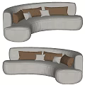 Curved Light Gray Sectional Sofa With Brown And Light Gray Decorative Pillows 3d model