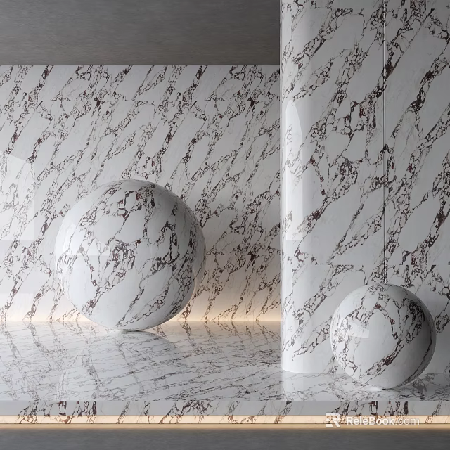 Marble Textured Wall Floor With Spheres 3d model 