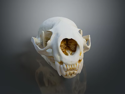 White Animal Skull With Detailed Teeth And Hollow Structure On Dark Background 3d model