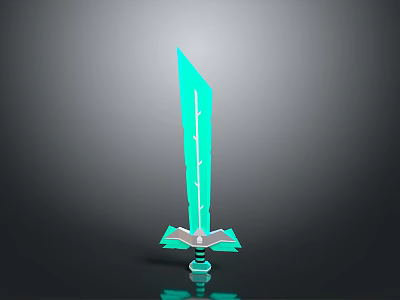 Glowing Green Sword 3D Model With Ornate Details And Stand Base 3d model