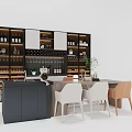 Modern Dining Table Set With Chairs Cabinets Shelves And Decorative Plants 3d model