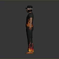 Man In Stylish Flame Printed T Shirt And Black Pants With Cap And Orange Shoes