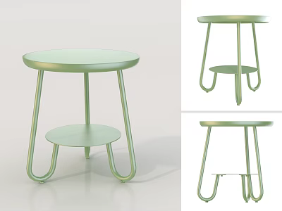 Modern Light Green Side Table With Round Top Shelf And Curved Metal Legs 3d model