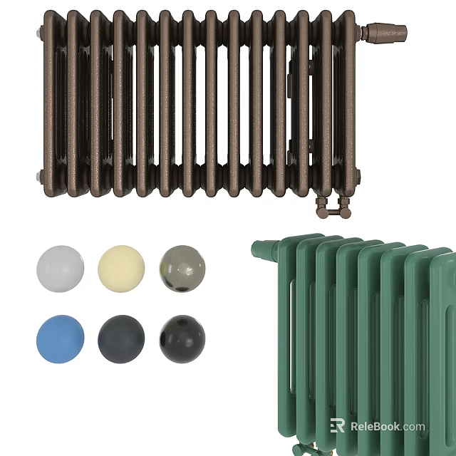 Cast Iron And Green Radiators With Color Options 3d model 