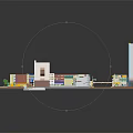 Cartoon Scene With Colorful Building Models High Rise Low Rise Structures Green Spaces And Plaza