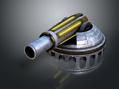 Mechanical Component With Metallic Body Yellow Internal Structure Gear Like Base And Cylindrical Design 3d model