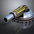 Mechanical Component With Metallic Body Yellow Internal Structure Gear Like Base And Cylindrical Design