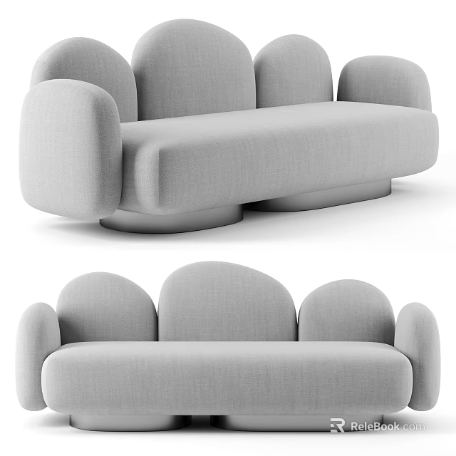 Modern Gray Fabric Multi Person Sofa With Rounded Arms And Sleek Design 3d model