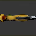 Fantasy Decorative Sword With Silver Serrated Blade And Yellow Handle Red Accents Green Gemstone