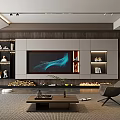 Modern Living Room Interior Design With TV Wall Unit Shelves Fireplace And Decorative Items