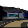 G20 Summit Stage With Large Screen Cityscape And Purple Lighting Effects
