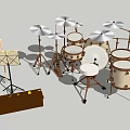 Percussion Music Instrument Setup With Drums Cymbals Music Stand And Sheet Notes