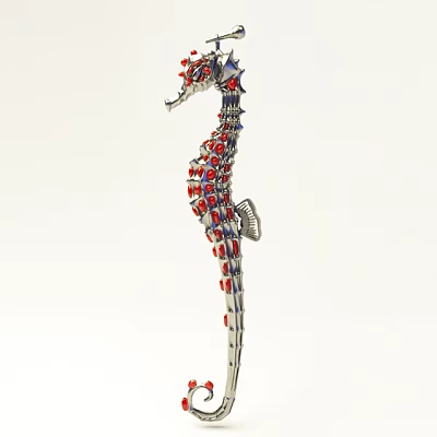 Unique Seahorse Shaped Wall Lamp With Metal Construction And Red Blue Decorative Details For Home Decor 3d model