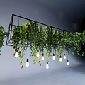 Modern Hanging Chandelier With Black Frame Green Vines And Light Bulbs