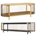 Modern TV Stand Featuring Wooden And Black Frame With Clear Vertical Strips Design