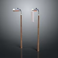 Modern Outdoor Street Lamps With Wooden Poles Curved Metal Tops And White Panels