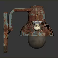 Vintage Rusty Industrial Style Wall Mounted Lamp With Peeling Red And Blue Paint