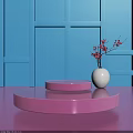 Pink Circular Display Platform With White Vase Red Flowers On Blue Grid Background 3d model