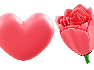 Decorative Ornament Set With Red Heart Shape And Rose Decoration 3d model