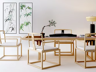 New Chinese Style Desk and Chair Desk and Chair Combination 3d model