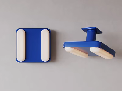 Modern Living Dining Room Interior Featuring Blue Wall Lamps With White Strips And Round Lights 3d model