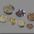 Different Types of Nuts Arranged in Multiple Small Bowls on