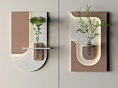 Stylish Wall Mounted Decor With Plants And Lighting 3d model