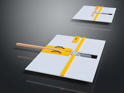 White Square Boards With Yellow Strips Wooden Strips And Metal Parts 3d model
