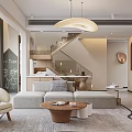 Modern Living and Dining Room Interior With Sofa Coffee Table And Pendant Light