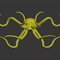 Red Octopus with White Spots on Tentacles and Yellow Eyes Against Black Background