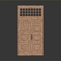 Traditional Wooden Entrance Door With Intricate Carved Patterns And Top Glass Grid Design