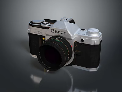 Vintage Canon SLR Camera With Silver Black Body And Classic Lens 3d model