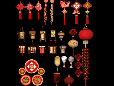 Traditional Chinese Lanterns Collection With Various Styles Red Color And Decorative Elements 3d model