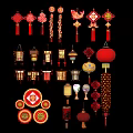 Traditional Chinese Lanterns Collection With Various Styles Red Color And Decorative Elements