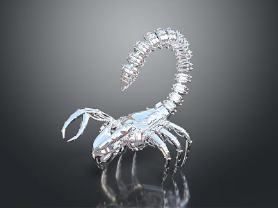 Intricate Metal Scorpion Sculpture With Shiny Reflective Surface And Detailed Design 3d model