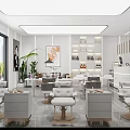 Bright Modern Beauty Hair Salon Interior With Comfortable Chairs Mirrors Product Shelves And Green Plants