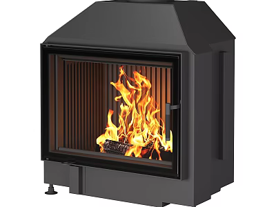 Modern Black Fireplace With Glass Door And Burning Flames Design 3d model
