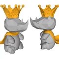 Artistic Low Poly Rhinos With Golden Crowns And Metallic Capes Design