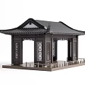 Classic Chinese Traditional Pavilion With Carved Columns And Curved Roof Eaves