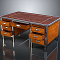 Vintage Wooden Desk with Leather Top Metal Frame Multiple Drawers and Chrome Legs