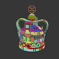 Elegant Crown Jewelry Design Featuring Golden Ornaments Purple Base And Colorful Gemstones