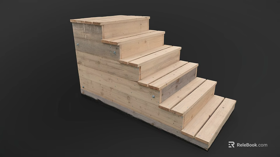 Wooden Stairs Featuring Natural Wood Material Simple Design and Rustic Style 3d model 