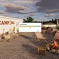 Camping Themed Roof Bar With Outdoor Seating Fire Pit And Evening Sky