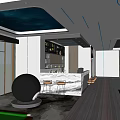 Modern Billiard Room Interior Design With Starry Ceiling Blue Lighting Strips And Bar Counter