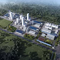 Aerial View Of Industrial Plant Featuring Green Surroundings Multiple Buildings And Towers