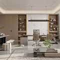 Modern Office Interior Design With Wooden Bookshelves Desk Pendant Lights Ergonomic Chairs And Green Plants