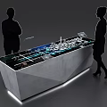 Modern Interactive Display Counter With Digital Models And People Observing Illuminated Lines 3d model
