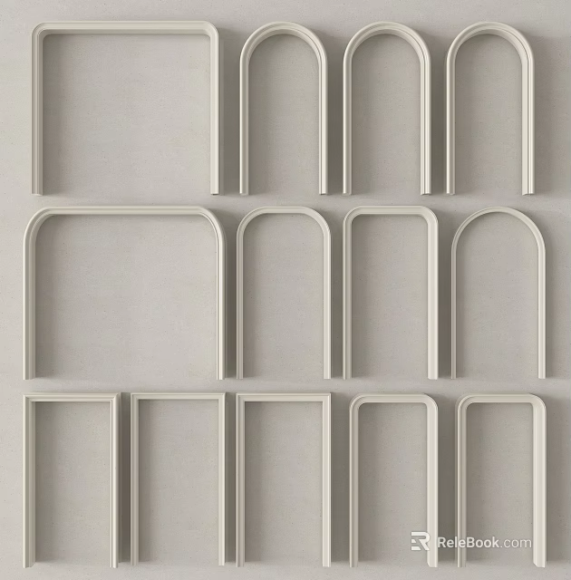 Modern White Decorative Wall Components With Rectangular And Arch Shapes 3d model 